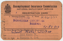 Chris’s Unemployment Insurance Registration Card, ca 1958