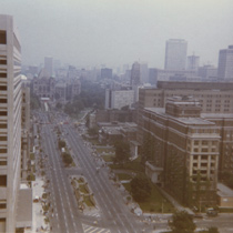 View of University Avenue from the National Life Building during a Royal visit