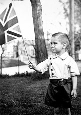 Pierre Bourgault with British flag, circa 1939