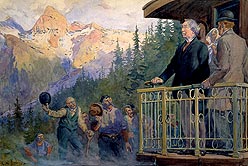 Sir John A. Macdonald traversant les Rocheuses par le nouveau chemin de fer Canadien Pacifique, juillet 1886