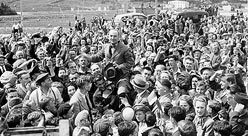 Joey Smallwood celebrates victory, July 1948
