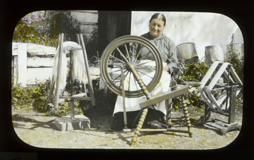 Mrs. Luc April (nee veline Boucher) at her spinning wheel., © CMC/MCC