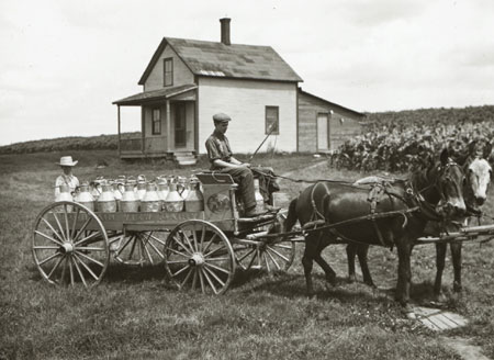 Mules carrying milk churns, Ascot, Québec, [19--]., © CMC/MCC, 40.20 ls