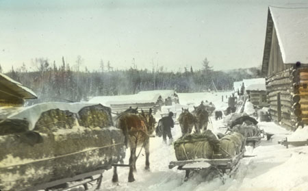 Delivering supplies to camp. Gilmour & Hughson Ltd. logging company, Ignace Depot, Québec, [19--]., © CMC/MCC, Q 2.1.10A LS