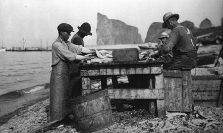 Pêcheurs découpant la morue à Percé, Québec, 1922., © MCC/CMC, Marius Barbeau, 57179