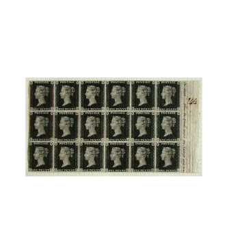 Plate 7 Penny Blacks, marginal block of eighteen 