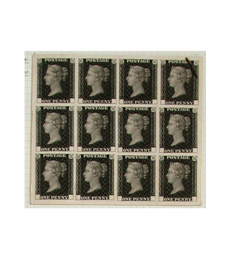 Twelve-stamp trial impression, black, full corners