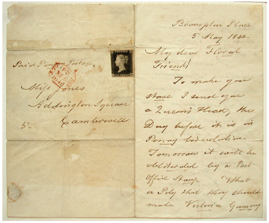 Letter with an uncancelled Penny Black