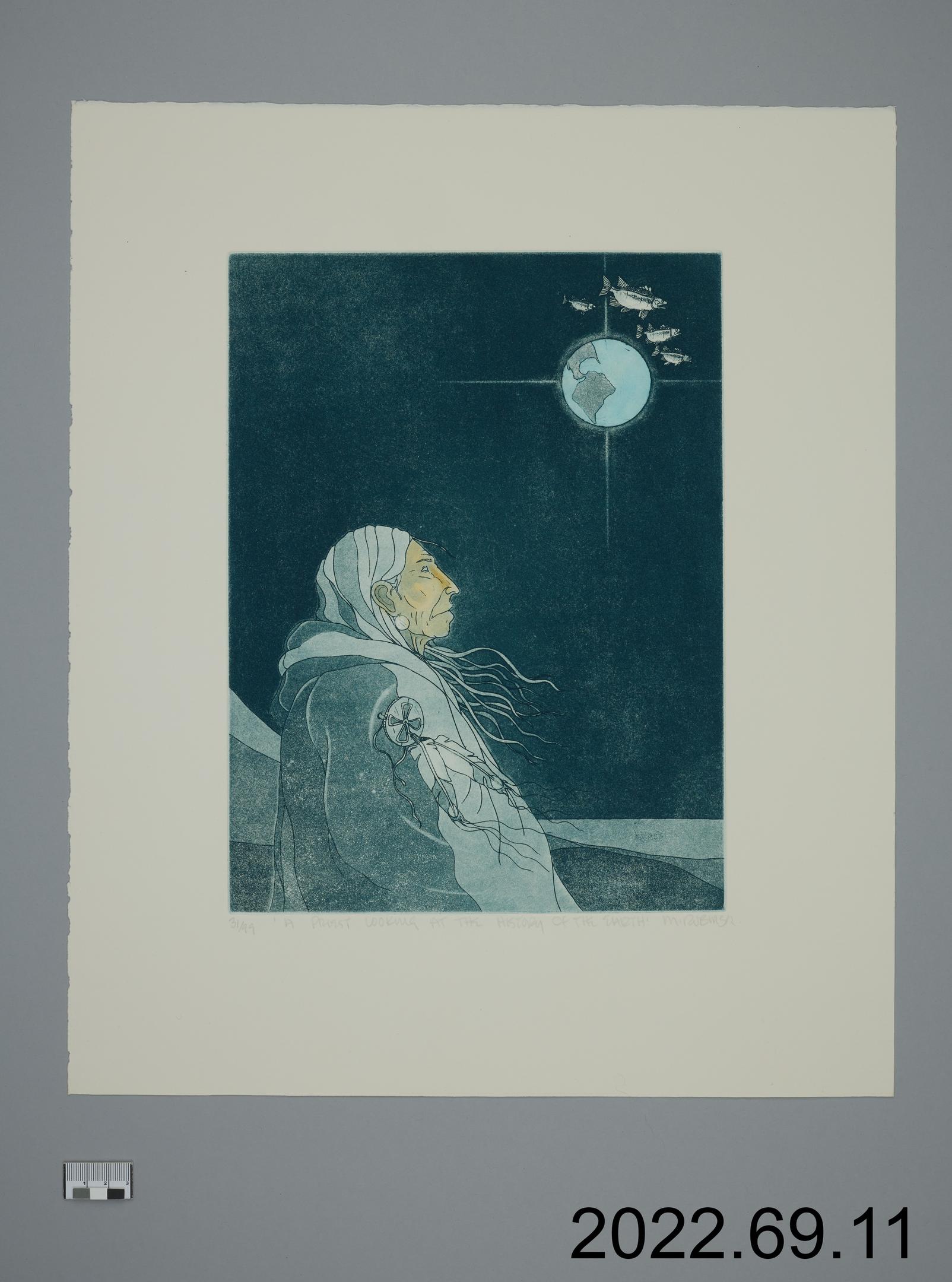 art print, A Priest Looking At The History Of The Earth by Robinson, Michael