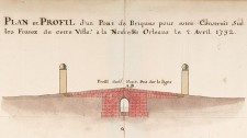 Plan andprofile of a brick bridge to be built on the ditches from the city to New Orleans, April 2, 1732, signed by Broutin (detail)