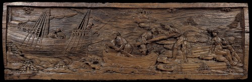 Carved panels entitled: Brazil Island