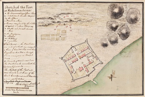 Sketch of the Fort at Michilimackinac by Magra Perkins, 1765