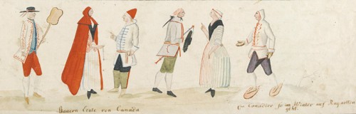 Detail view of Genre Studies of Habitants and Indians, anonymous, c. 1780