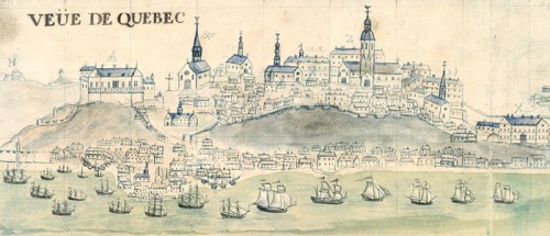 The Château St. Louis, detail of the View of Quebec and figurative map of swift help…sent to King’s ship the Elephant, Mahier, 1729