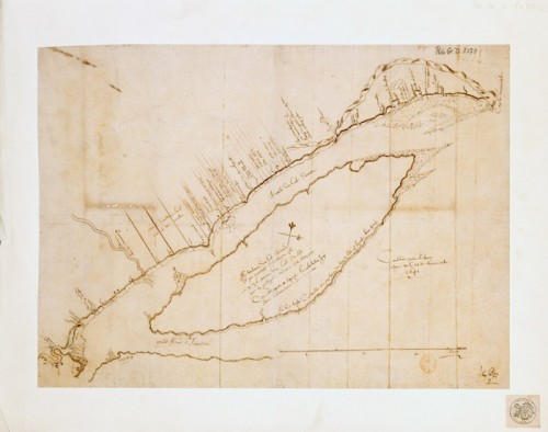 Map from Quebec to cap de Tourmente, 1641, by Jean Bourdon