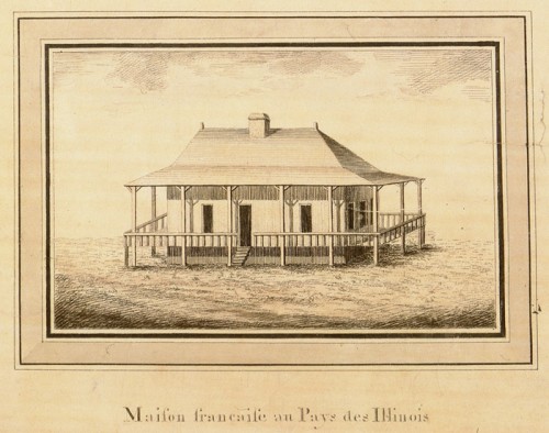 French house in Illinois country, detail from the Carte générale du cours de la rivière de l'Ohio…, ca. 1796, Victor Collot