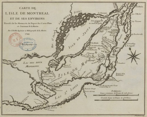 Map of the Montreal Island and the surrounding area, 1744, by J.-N. Bellin