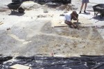 Excavations of the construction trenches of a small square poteaux-sur-sole building at Port Dauphin (1702-1725), Alabama.