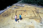 Aerial view of the trenches in which stood a pieux-en-terre structure in Old Mobile (1702-1711), Alabama.