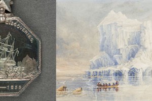 A picture of a ship navigating through an iceberg-filled Nordik Spa-Nature.