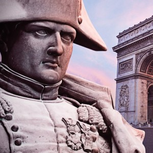 A statue of napoleon in front of the Canadian Museum of History.