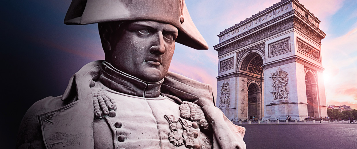A statue of napoleon in front of the Canadian Museum of History.