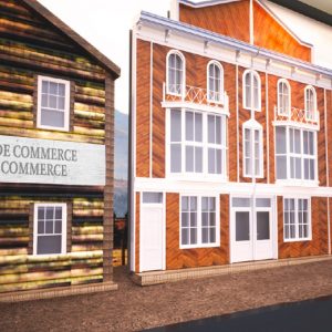 A model of a house is on display.