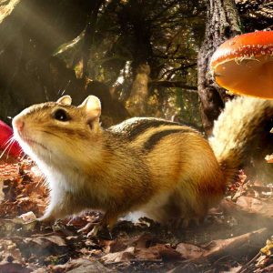 Chipmunk and toadstools