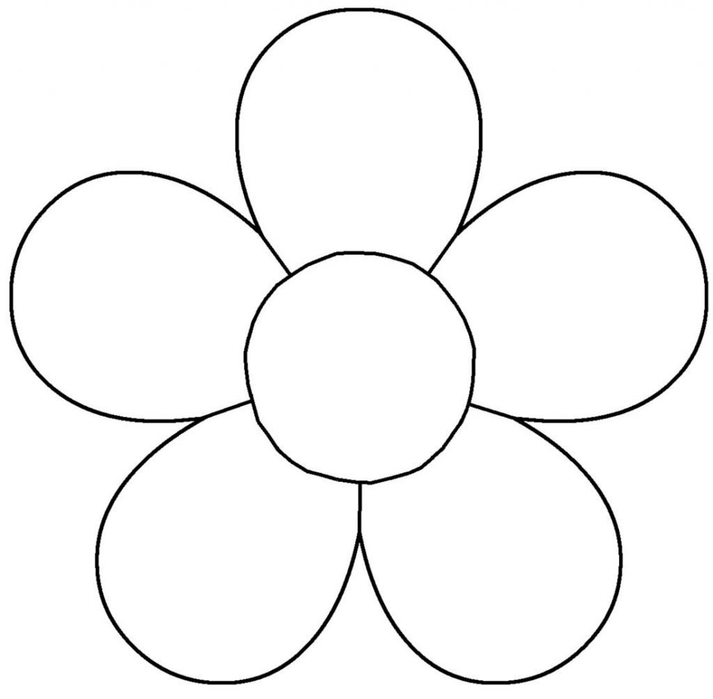 A simple black and white line drawing of a flower with five petals