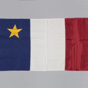 Tri-coloured blue, white and red flag with a yellow star called a Stella Maris on the top left