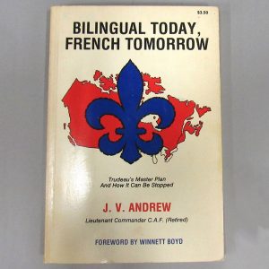 Booklet with a large blue Fleur-de-Lis superimposed on a red map of Canada