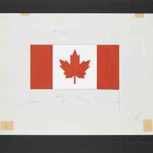 Drawing of a design very similar to the current Canadian flag, with handwritten notes