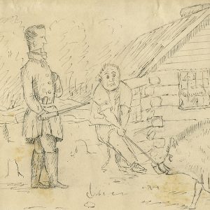 Two men with a pig