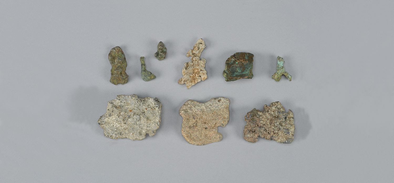 A group of pieces of stone and metal displayed in the Canadian Museum of History in Ottawa.