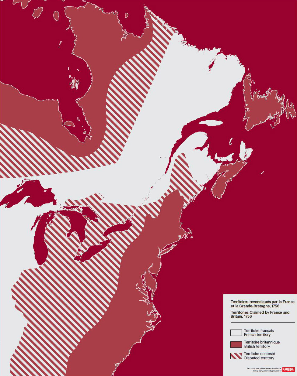 A map of the canadian coast with red and white lines at the Canadian Museum of History in Ottawa.