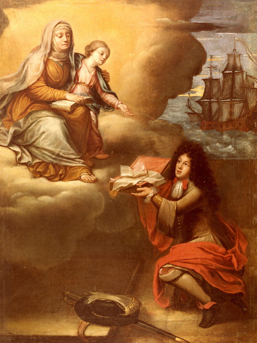 A painting of a woman and child on a cloud displayed at the Canadian Museum of History in Ottawa.