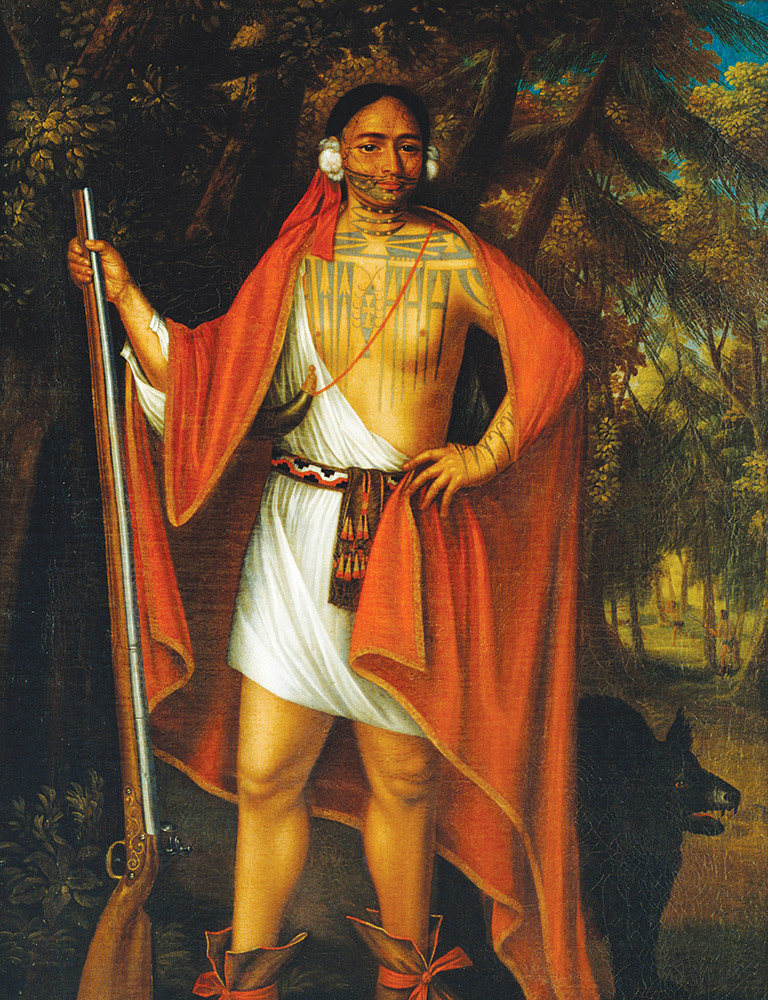 A painting of a man holding a rifle displayed at the Canadian Museum of History in Ottawa.