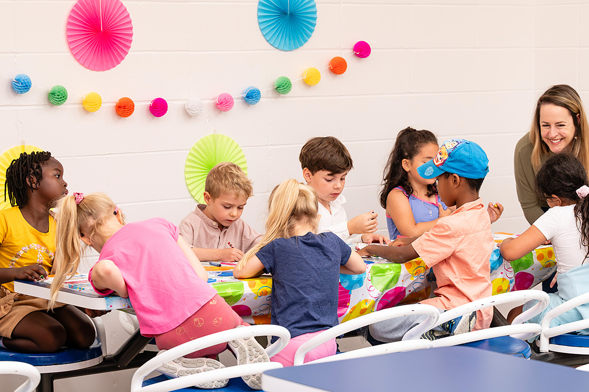 Children seated at a table