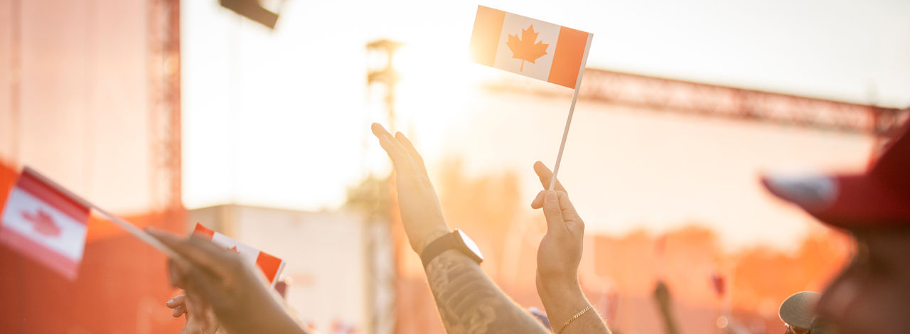 People waving flags