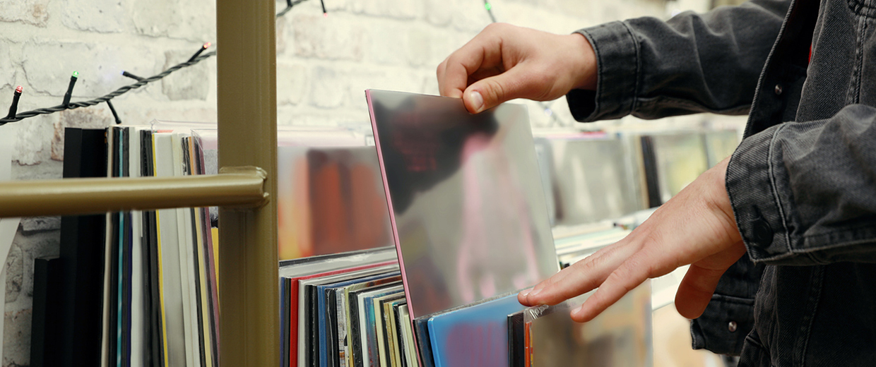Vinyl records in a store