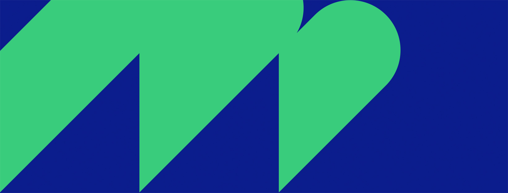 Blue background with stylized green M