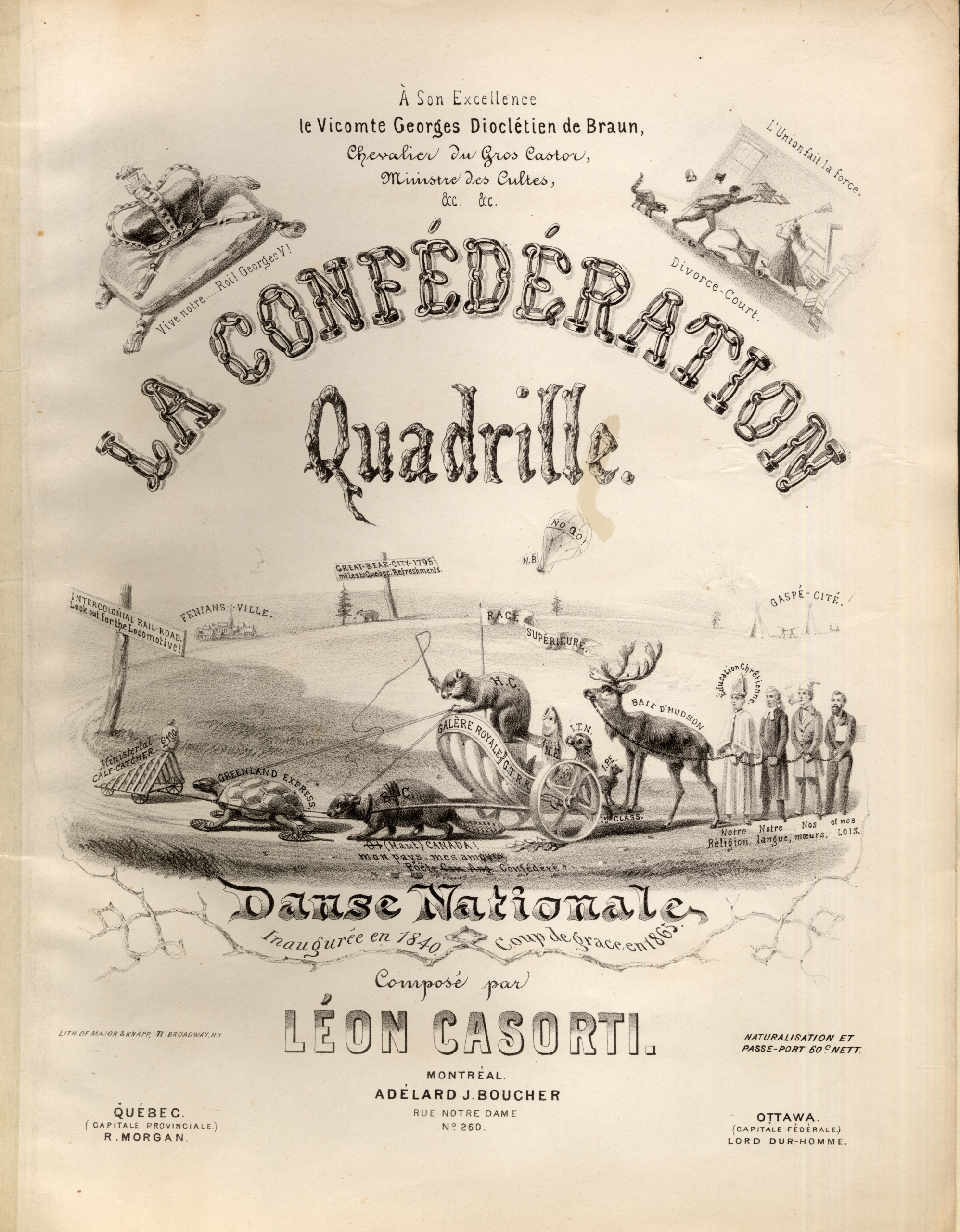 Illustrated cover of sheet music titled La Confédération Quadrille