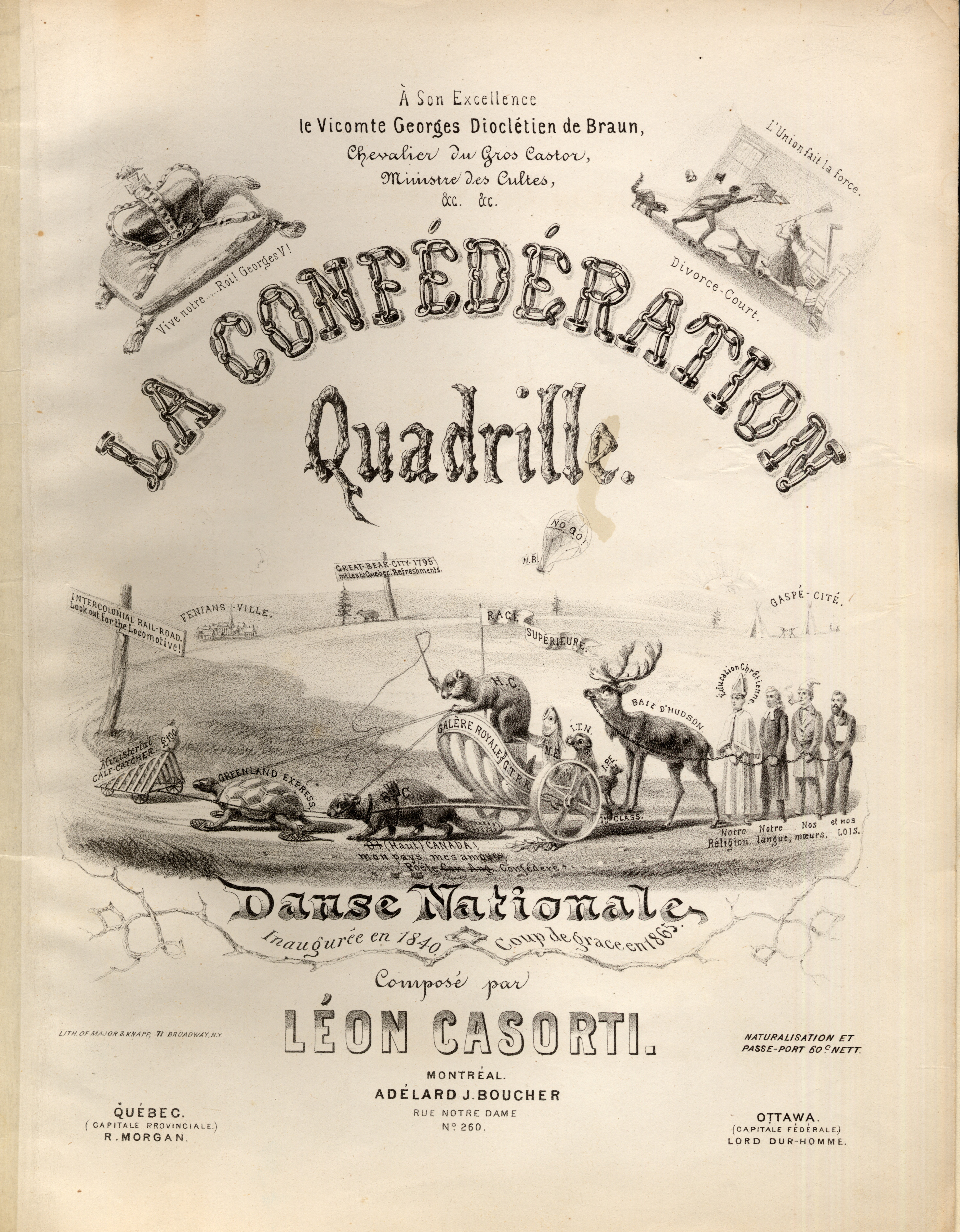 Illustrated cover of sheet music titled La Confédération Quadrille