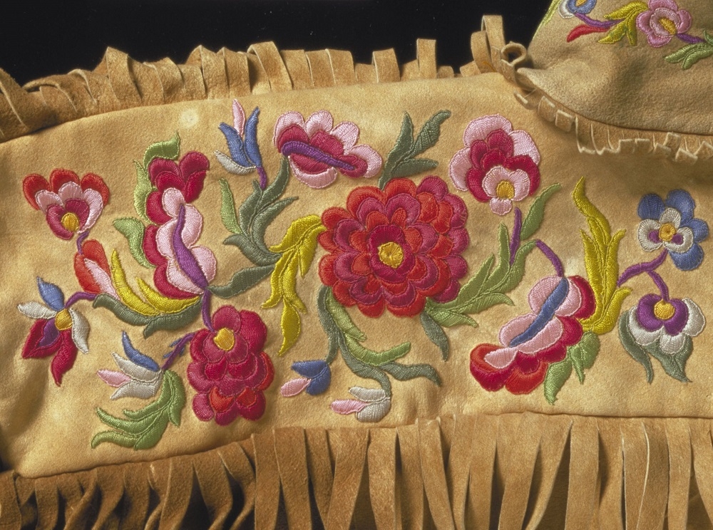 Flower pattern embroidered onto a hide jacket