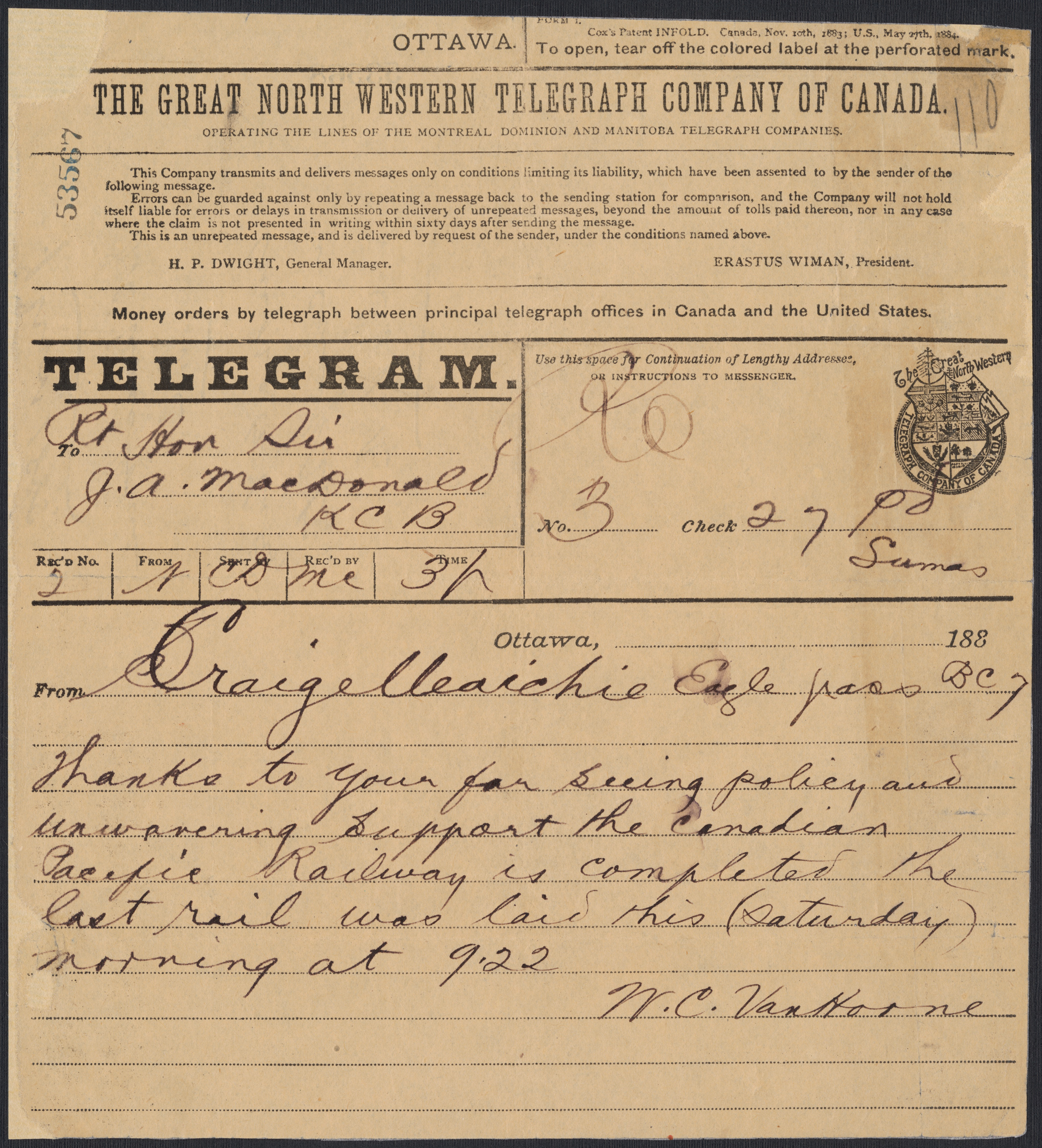 Telegram with handwriting