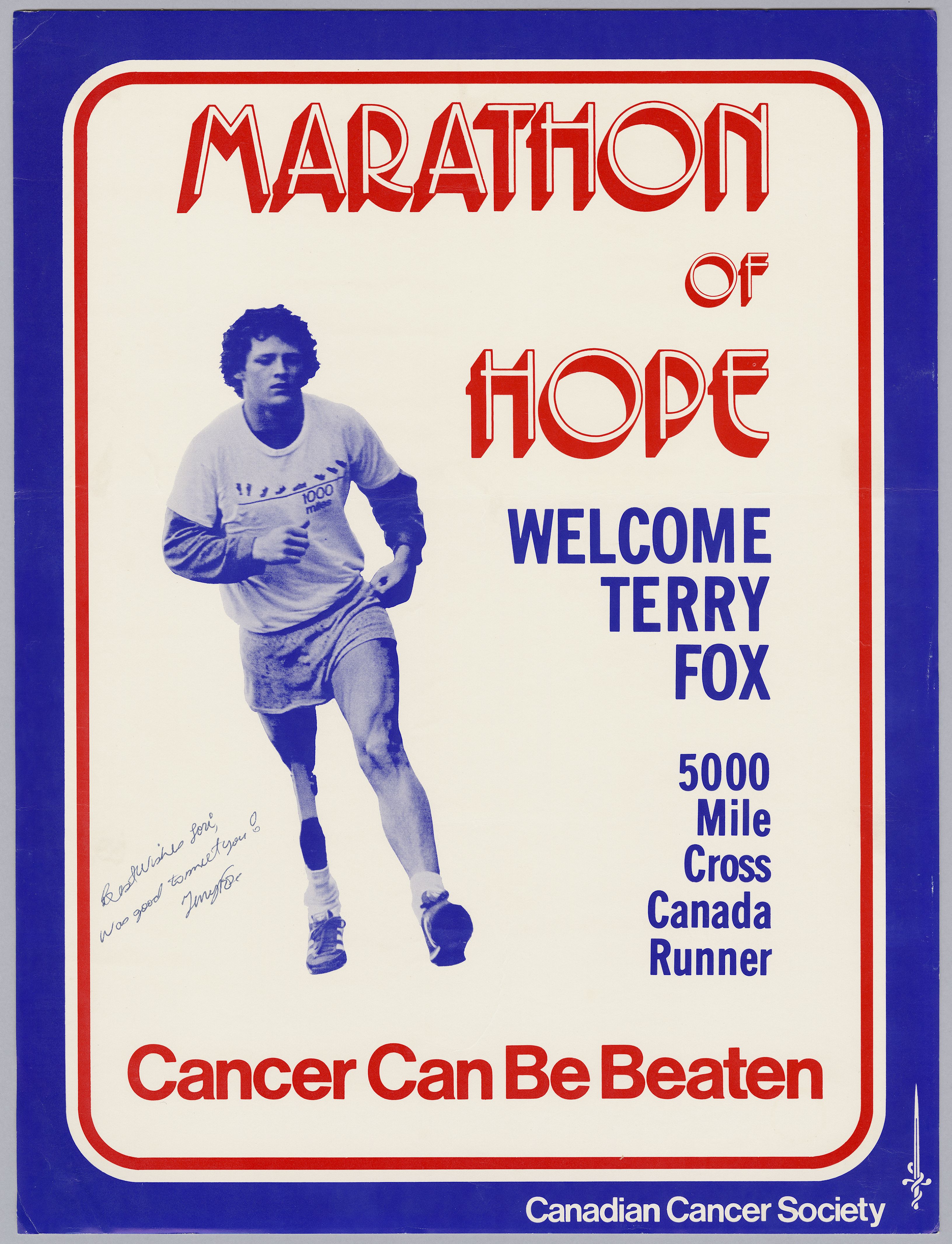 Affiche du Marathon de l’espoir avec l’image de Terry Fox. //Poster for Marathon of Hope featuring image of Terry Fox