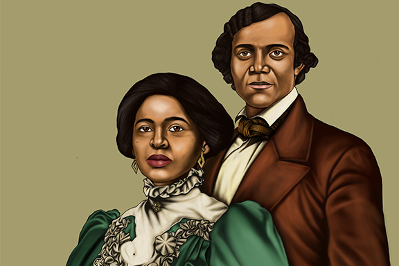 Painted portrait of Mary Bibb and her husband, Henry.