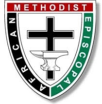Black, green and red crest of the African Methodist Episcopal Fountain Chapel.