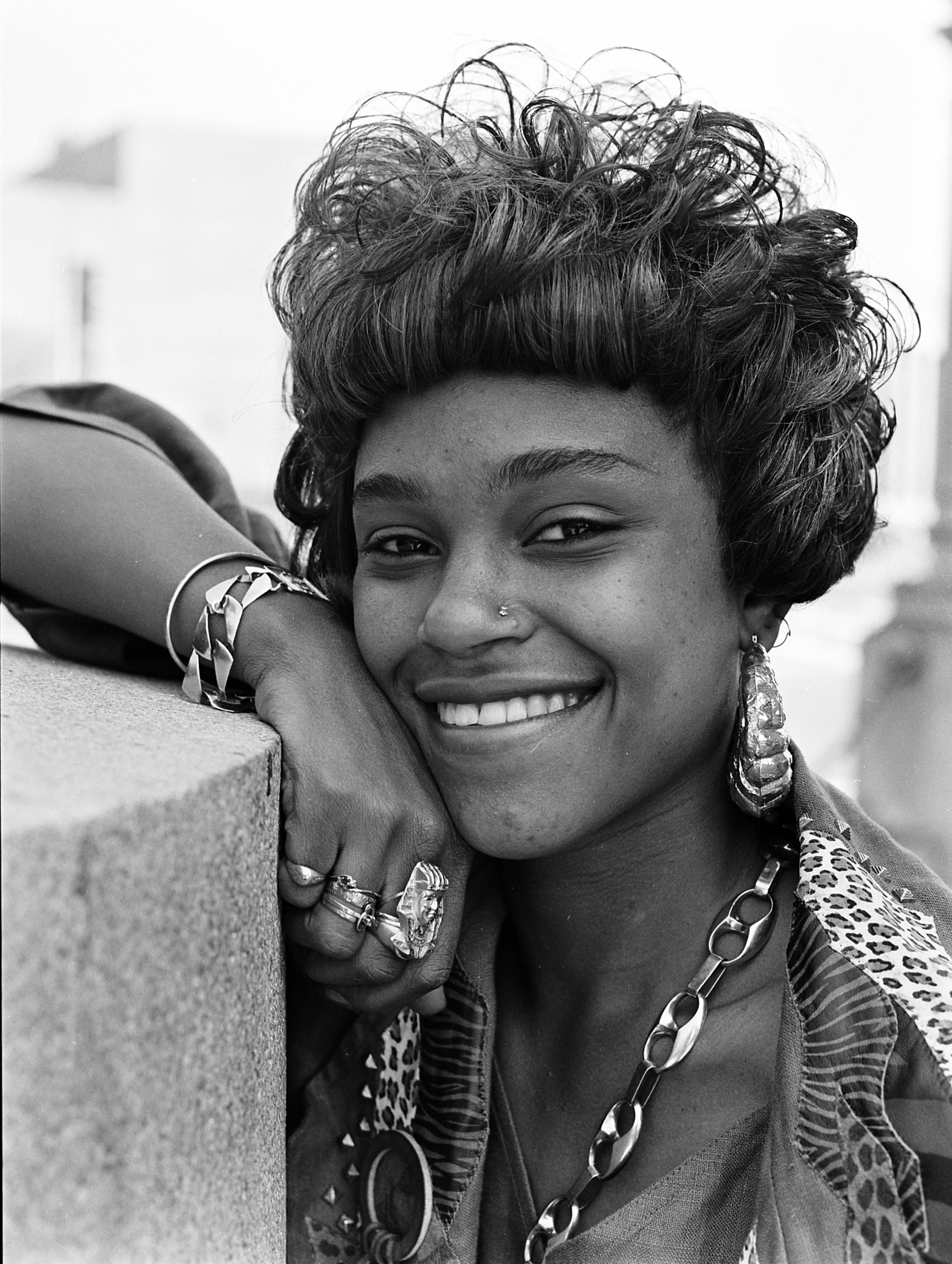 Black and white photograph of Michie Mee